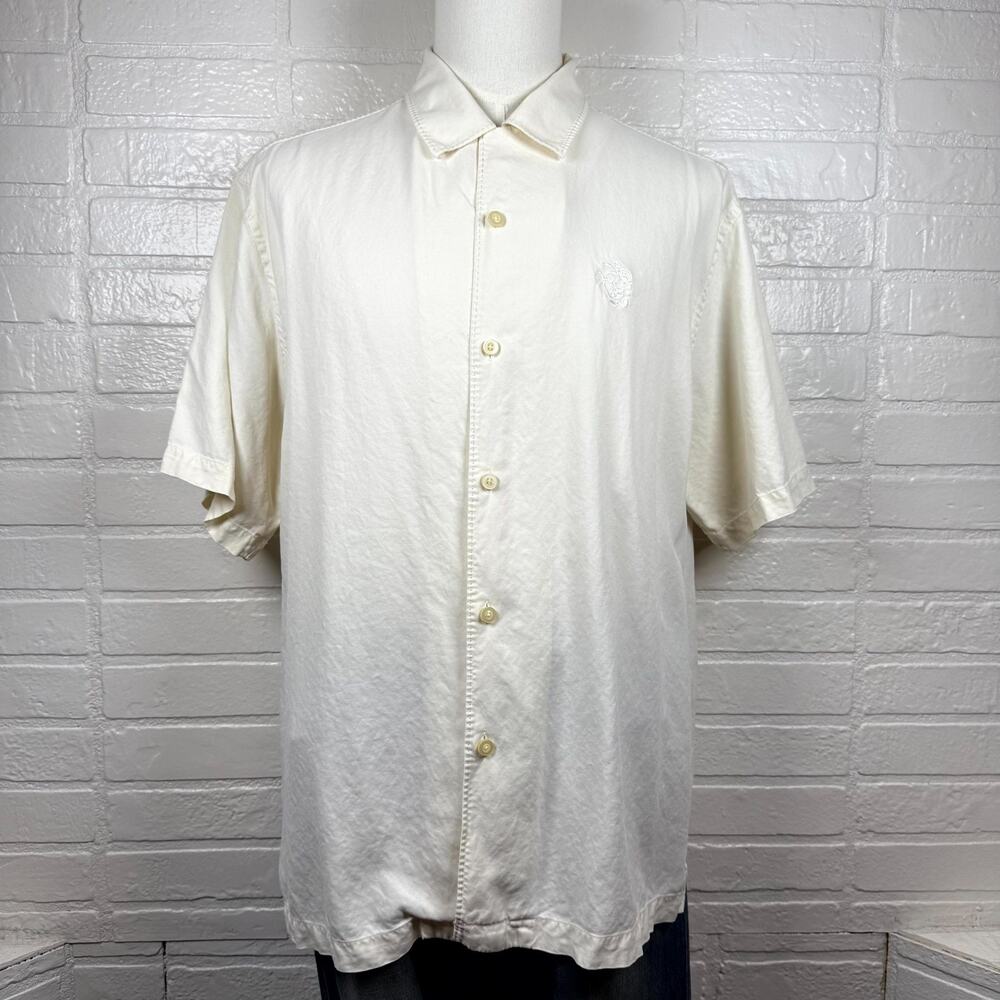 Tommy Bahama Mickey Mouse Shirt Mens XL Ivory 100% Silk Embroidered Original Fit